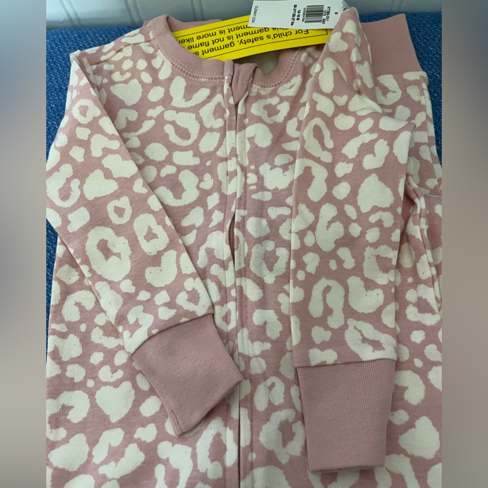 Old Navy Pink and White Leopard Print One Piece, With Zippers & No Feet